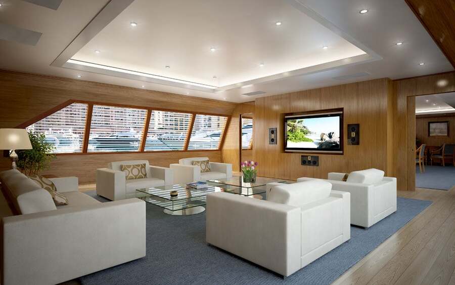 An AV system in the living room of a yacht.