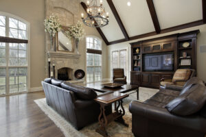 Photo is of a living room in a modern smart home.